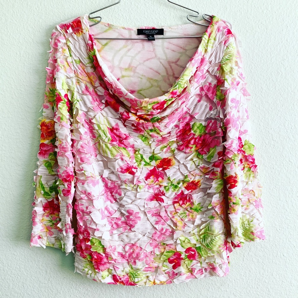 KAREN KANE Y2K textural spring blouse size XL vintage floral top
